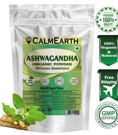 Organic Ashwagandha Root Powder powder fine texture close-up by CalmEarth