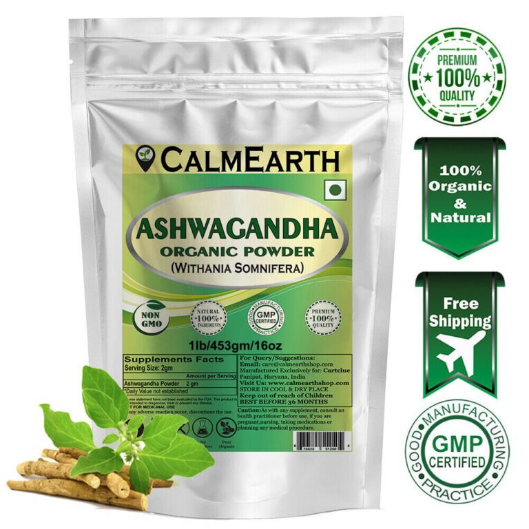 Organic Ashwagandha Root Powder powder fine texture close-up by CalmEarth