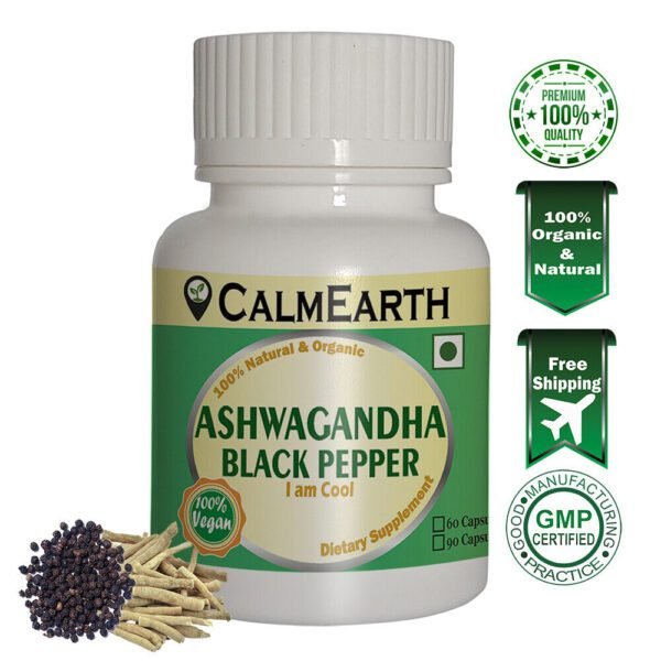 Organic Ashwagandha with Black Pepper Capsules capsules ayurvedic wellness supplement by CalmEarth