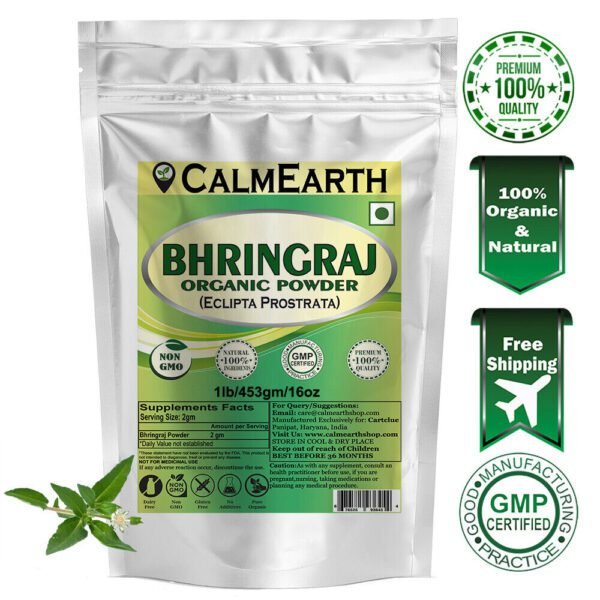 Organic Bhringraj Powder powder fine texture close-up by CalmEarth