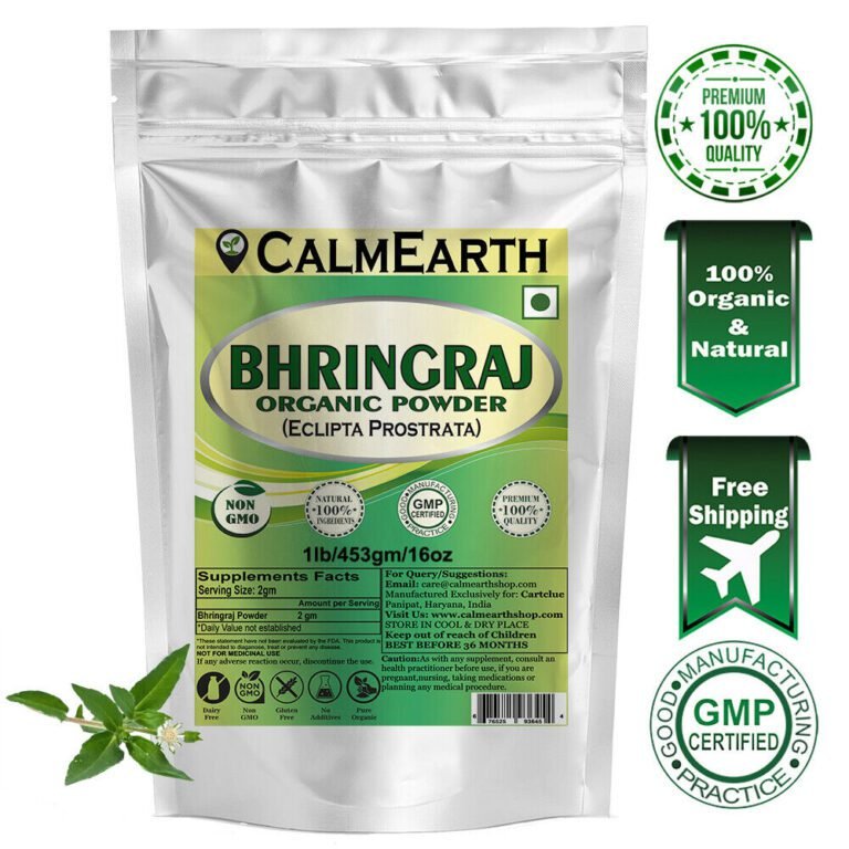 Organic Bhringraj Powder powder fine texture close-up by CalmEarth