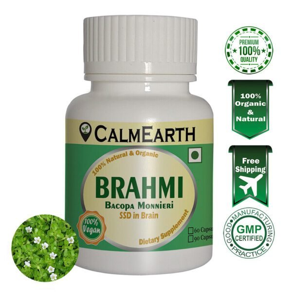 Organic Brahmi Capsules capsules ayurvedic wellness supplement by CalmEarth