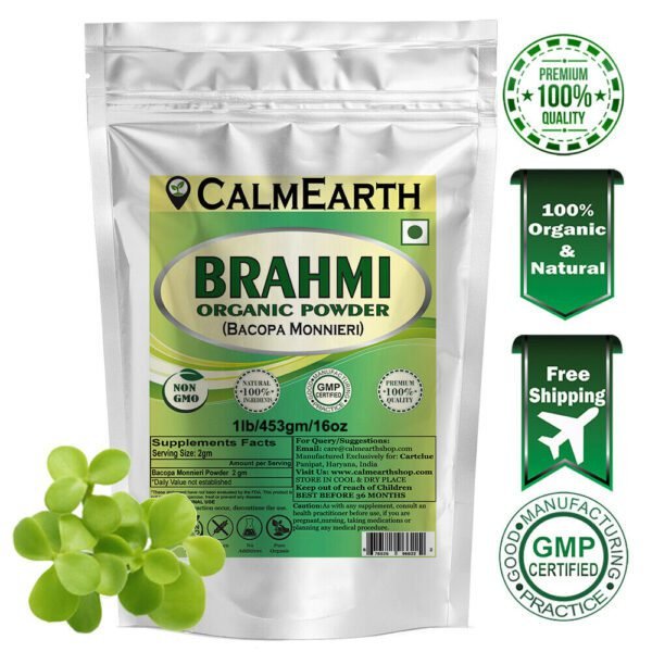 Organic Brahmi Powder powder fine texture close-up by CalmEarth