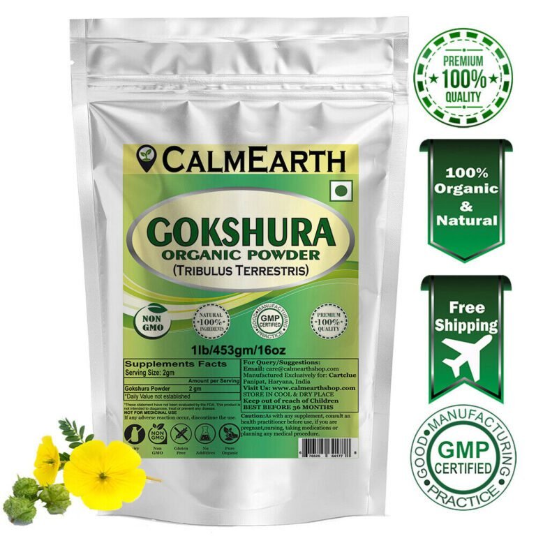 Organic Gokshura Powder powder fine texture close-up by CalmEarth