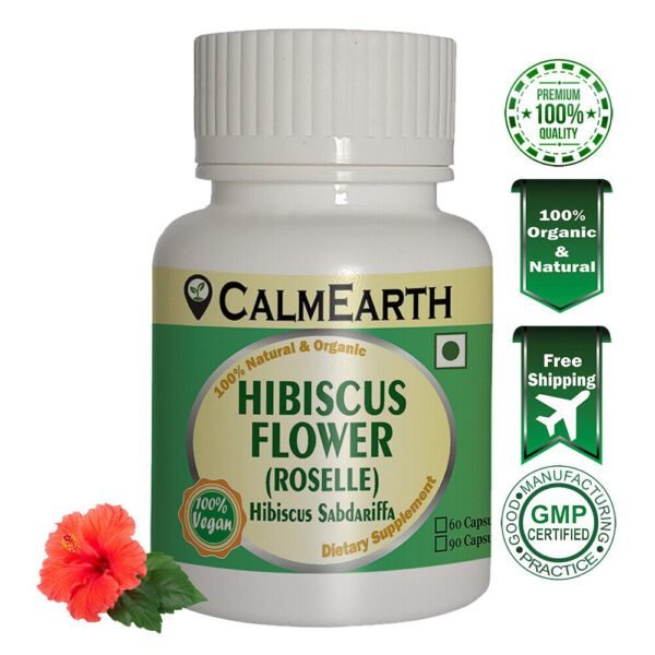 Organic Hibiscus Capsules capsules ayurvedic wellness supplement by CalmEarth