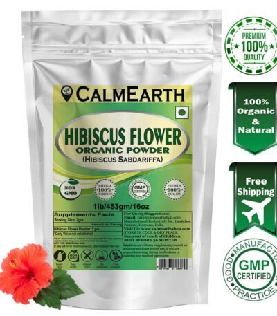 Organic Hibiscus Flower Powder powder fine texture close-up by CalmEarth