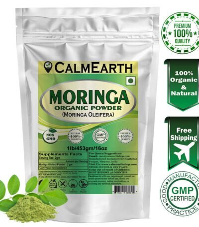 Organic Moringa Leaf Powder powder fine texture close-up by CalmEarth