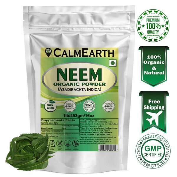 Organic Neem Leaf Powder powder fine texture close-up by CalmEarth