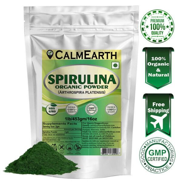 Organic Spirulina Powder powder fine texture close-up by CalmEarth