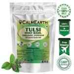 Organic Tulsi Powder powder fine texture close-up by CalmEarth