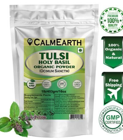 Organic Tulsi Powder powder fine texture close-up by CalmEarth