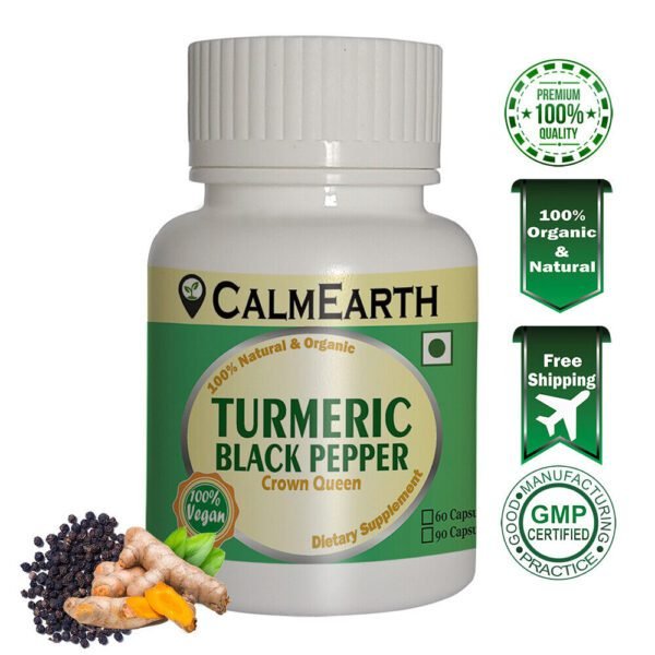 CalmEarth Organic Turmeric + Black Pepper Capsules (Whole Powders)