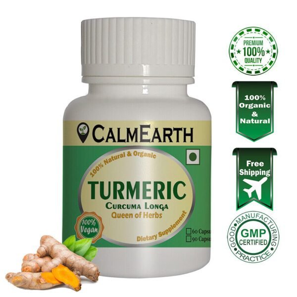 Organic Turmeric Capsules capsules ayurvedic wellness supplement by CalmEarth