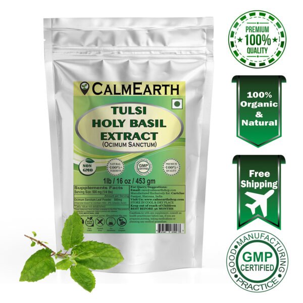 Tulsi Extract Powder powder fine texture close-up by CalmEarth