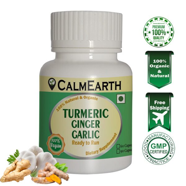 CalmEarth Turmeric, Ginger & Garlic Capsules – 500 mg Herbal Blend