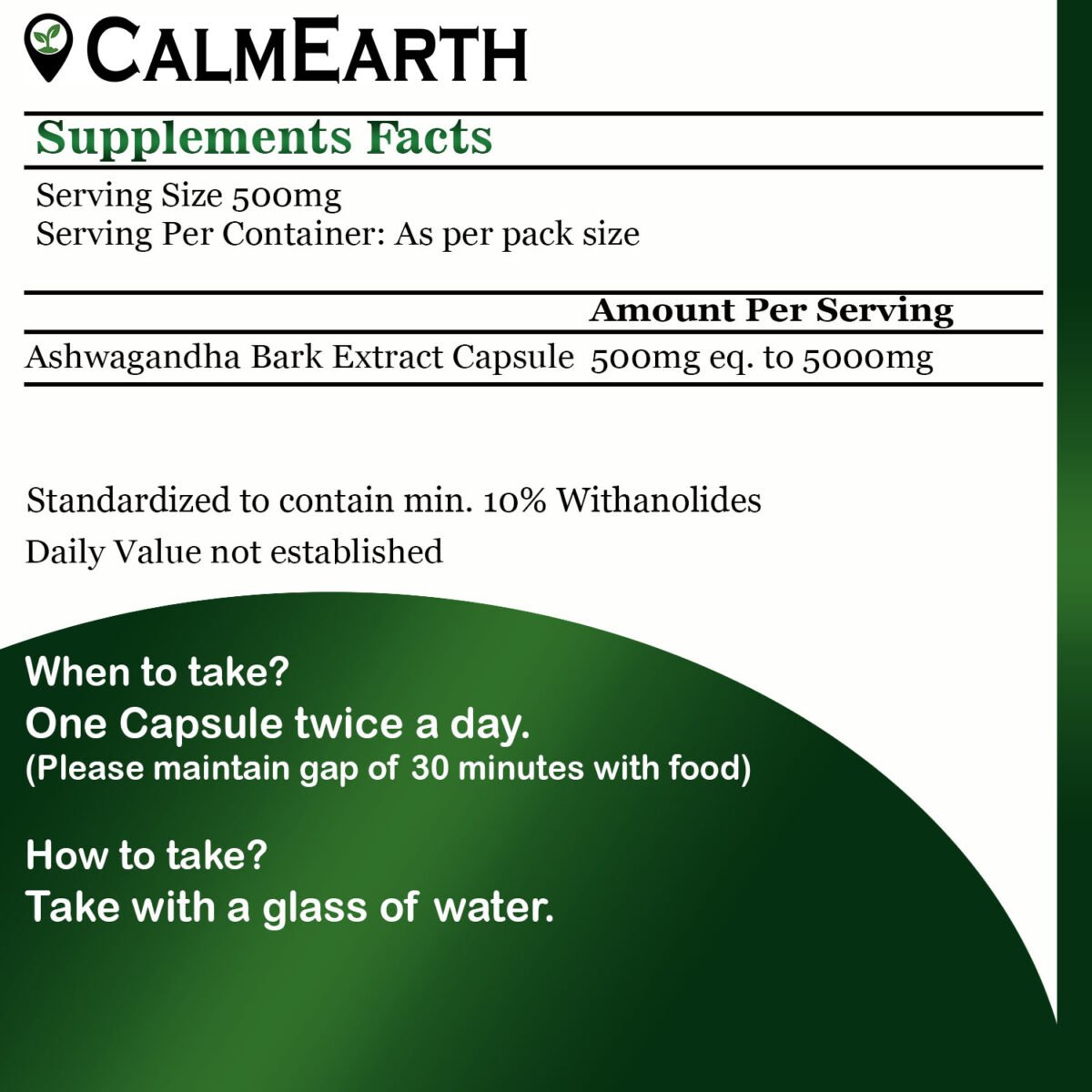 CalmEarth Ashwagandha Extract Capsules (Withania somnifera) 10% Withanolides - Image 3